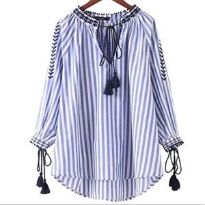ZARA embroidered tassel boho stripe tunic blouse